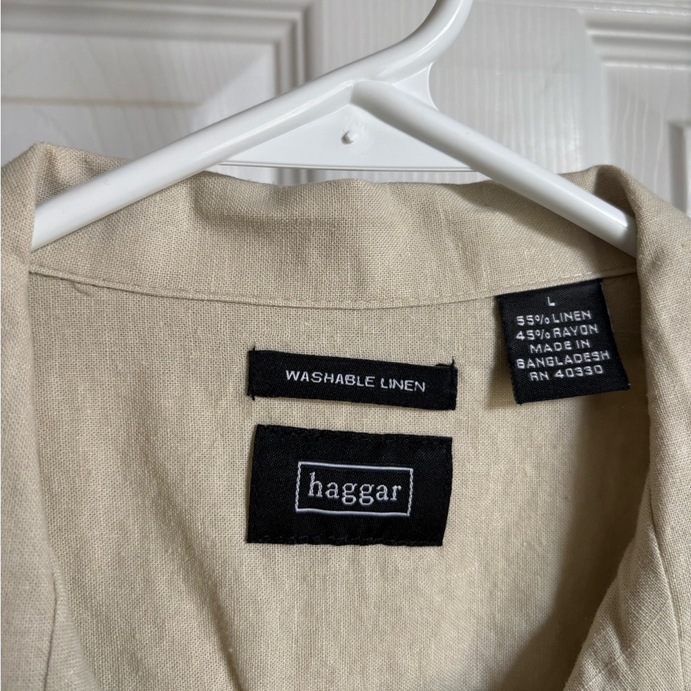 Haggar  Washable Linen short sleeve shirt in Beige